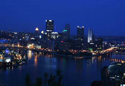 Photo of the City of Pittsburgh at night.